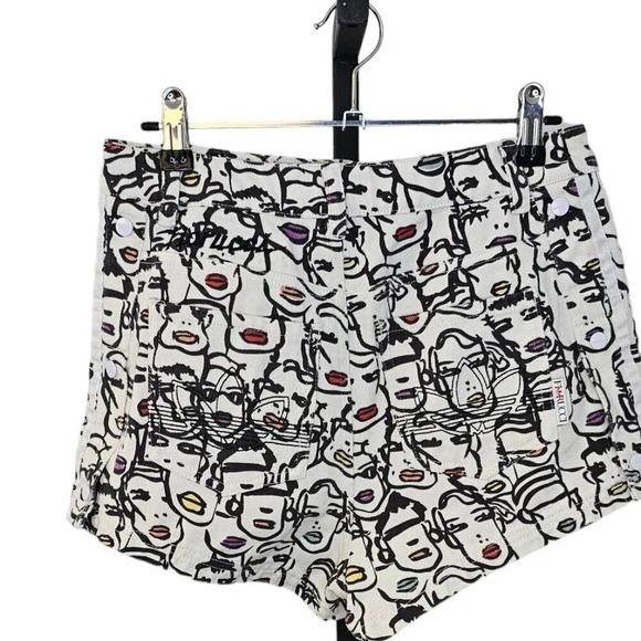 Adidas  x Fiorucci Highlight Shorts Size Small Abstract Art Denim Snap Sides - Picture 7 of 12